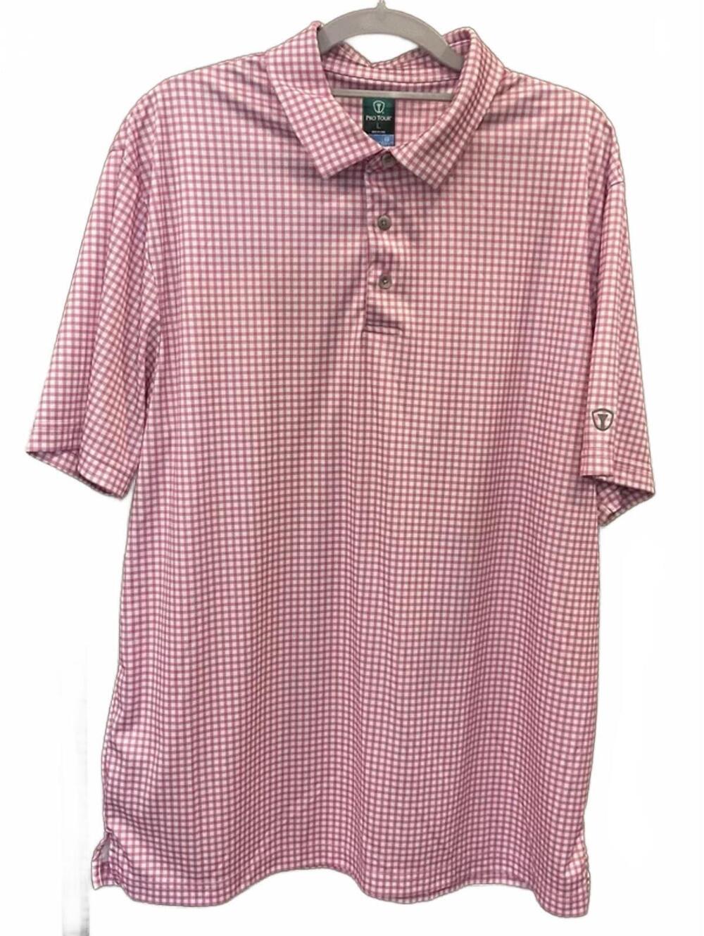 Pro Tour Cool Play Mens Pink/checkered Short Sleeve Polo Shirt Size L